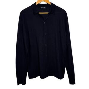 Falke Men's Button-Up Long Sleeve 100% Wool Shirt Large Navy Blue Quiet Luxury